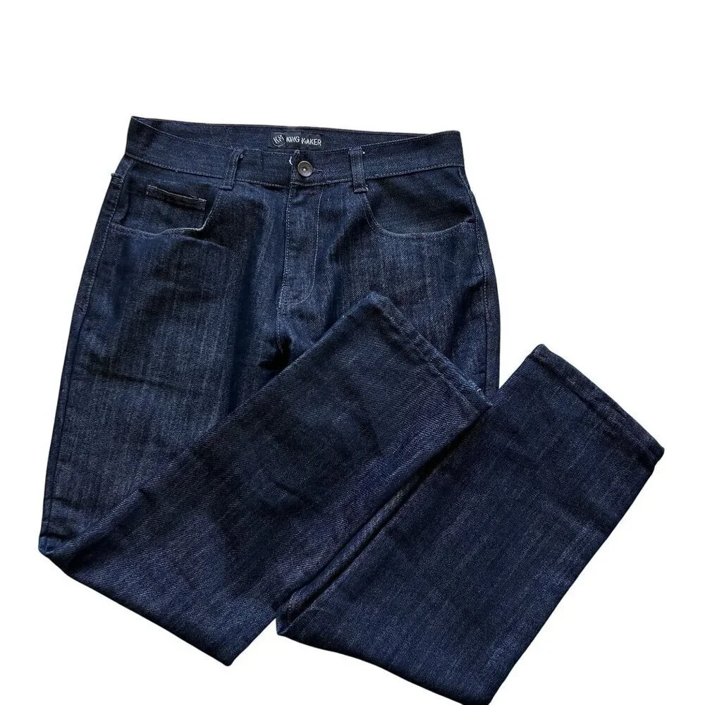 Vintage Y2K King Maker Mens 34x30 Dark Denim Jeans Embroidered Pockets Hip Hop